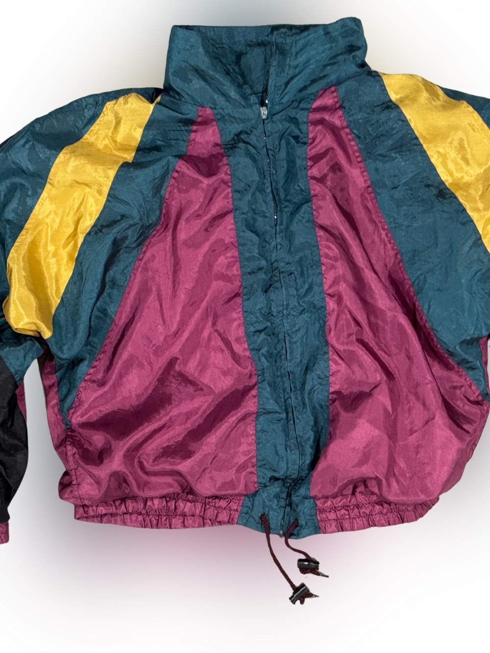Vintage 90’s Colorblock Windbreaker Jacket in Teal, Burgundy & Yellow